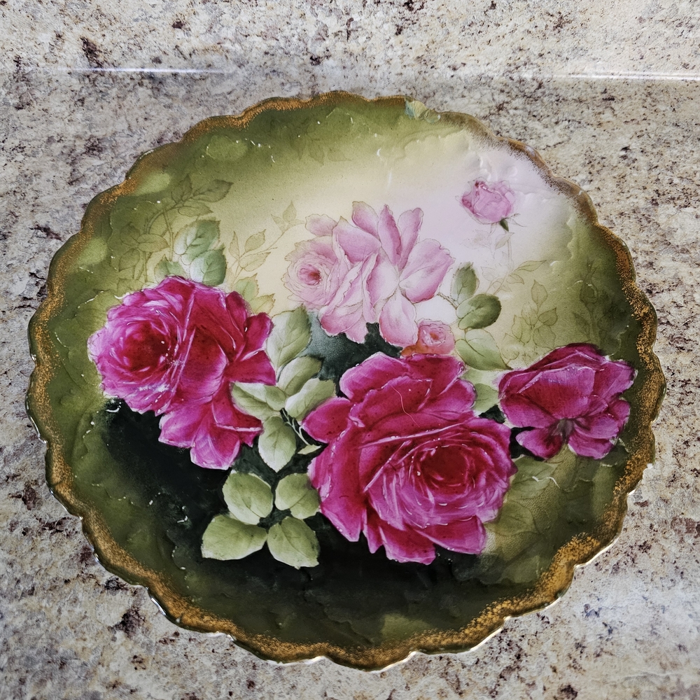 "Vintage" Floral Decorative Plate with Pink Roses